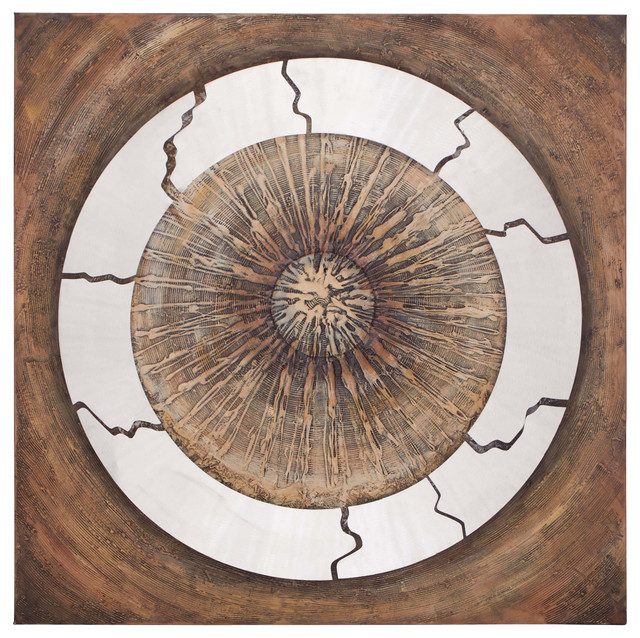 Industrial Canvas Metal Art, Tan, Brown, Silver Rustic Metal Wall