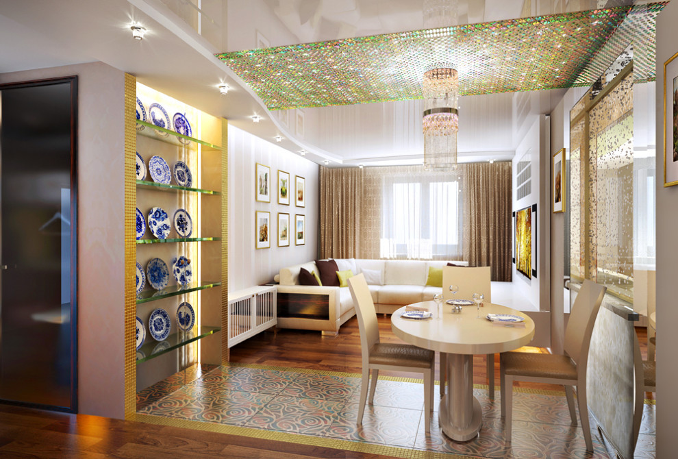 Дизайн проект квартиры в Новой Москве. Вид на гостиную комнату