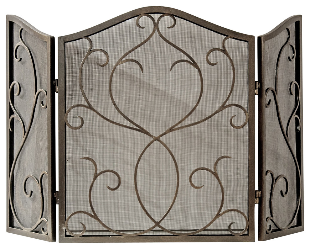 Flare Scroll Mesh Fire screen, Bronze, 50"x30" Contemporary