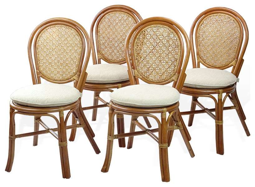 Set of 4 Denver Dining Rattan Wicker Armless Side Chairs w/Cream ...