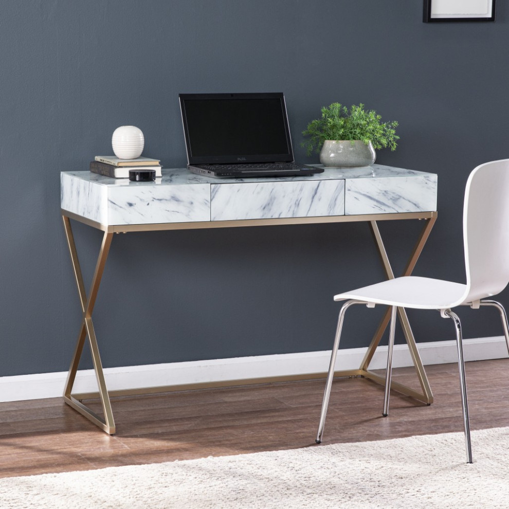 Faux Marble Writing Desk with Storage Contemporary Desks And