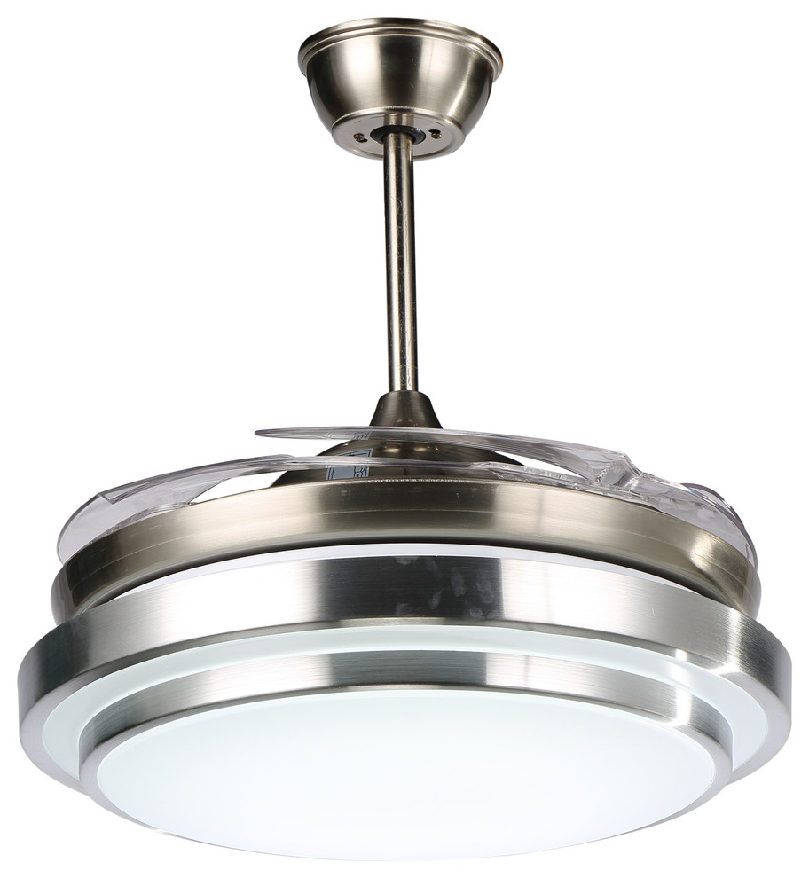 36" Retractable Brushed Nickel Ceiling Fan with LED Light & Remote, CCT