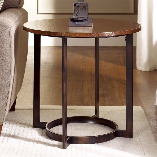 Nueva Round End Table in Aged Copper Finish