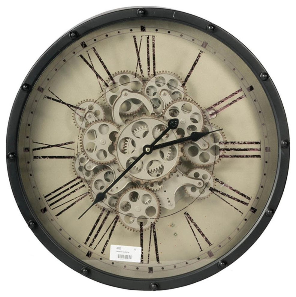 Black And Ivory Vintage Gear Industrial Wall Clock - Industrial - Wall 