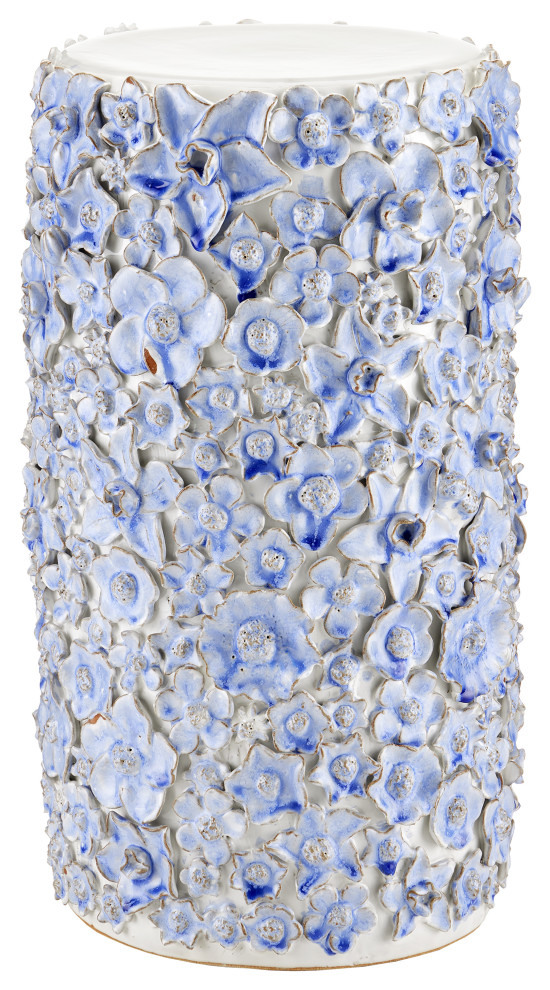 Jessamine Blue and White Accent Table Beach Style Side Tables And