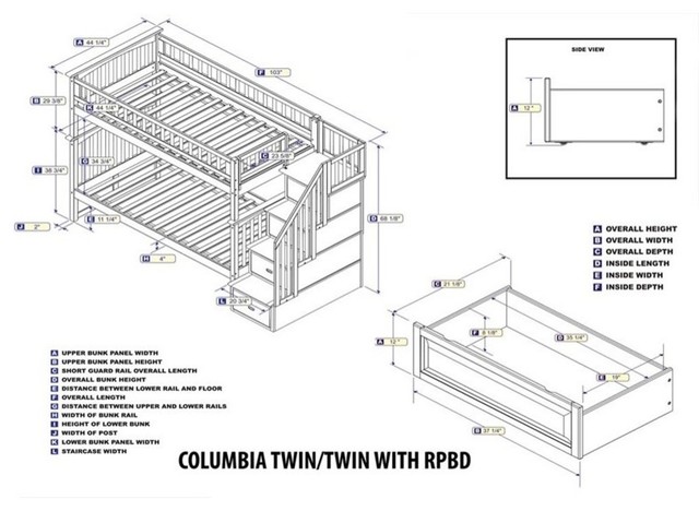 AFI Columbia Twin Over Full Staircase Storage Solid Wood Bunk Bed in ...