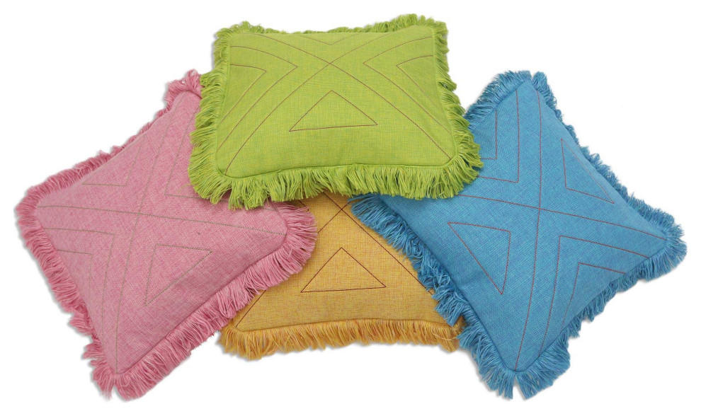 Novica Handmade Triangle In Pastels Cotton Cushion Covers (Set Of 4)