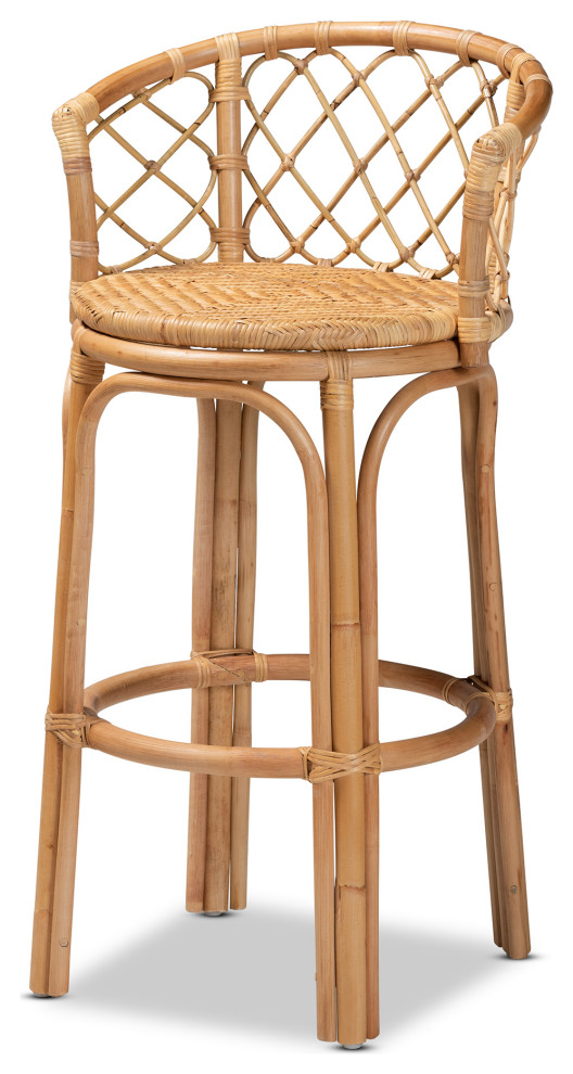 Orchard Modern Bohemian Natural Brown Rattan Bar Stool Tropical Bar