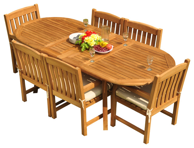 7 Piece Outdoor Teak Dining Set 94, Oval Outdoor Dining Table Set For 6