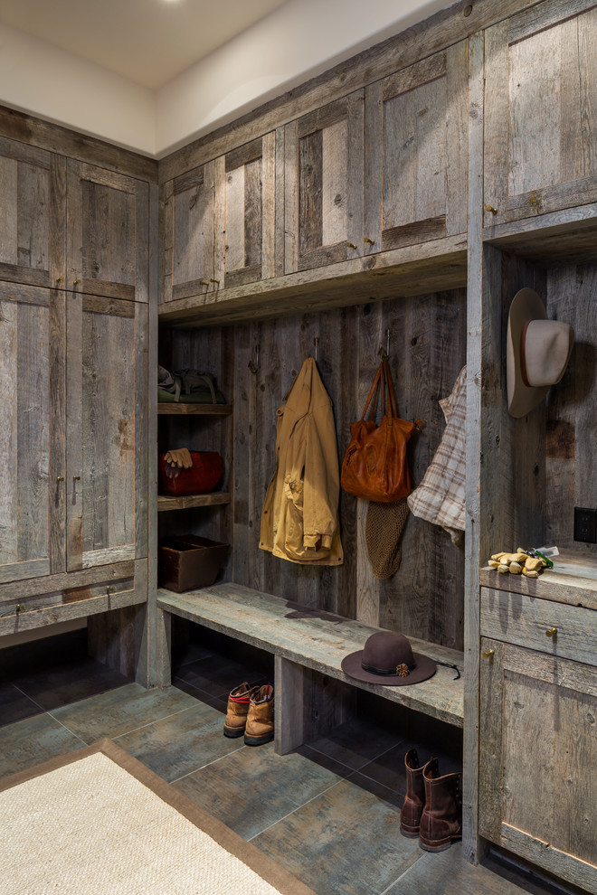 Design ideas for a country mudroom in Other.