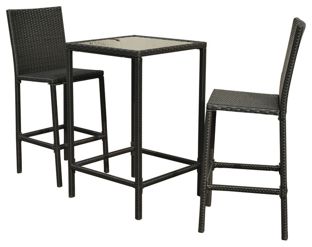 Outsunny 3 Piece Outdoor Patio Rattan Wicker and Glass Top Bistro Dining Set