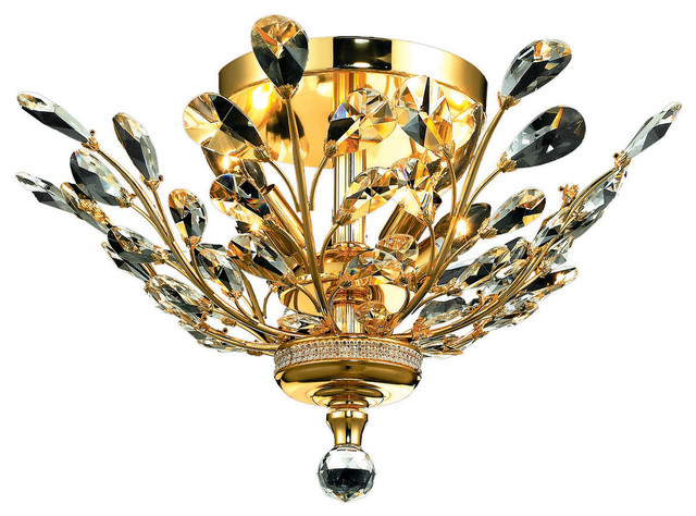 Elegant Orchid 4 Light Gold Flush Mount Clear Elegant Cut Crystal