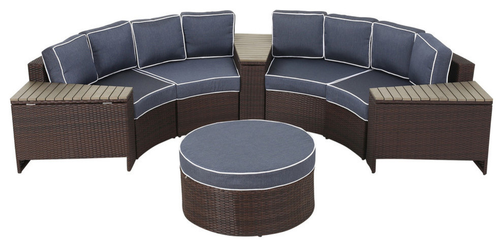 Mia Outdoor 4 Seater Wicker Curved Sectional Set with Wedge Tables