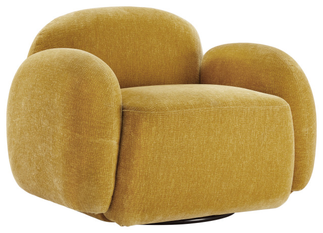 39.4" Wide Marshmallow Upholstery Accent Chair/Swivel Chair, Mustard, Swivel