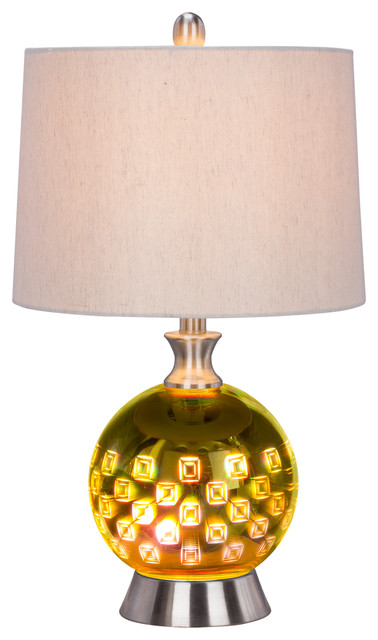 22 5 Brushed Steel And Glass Table Lamp With 3d Geometric Square Nightlight