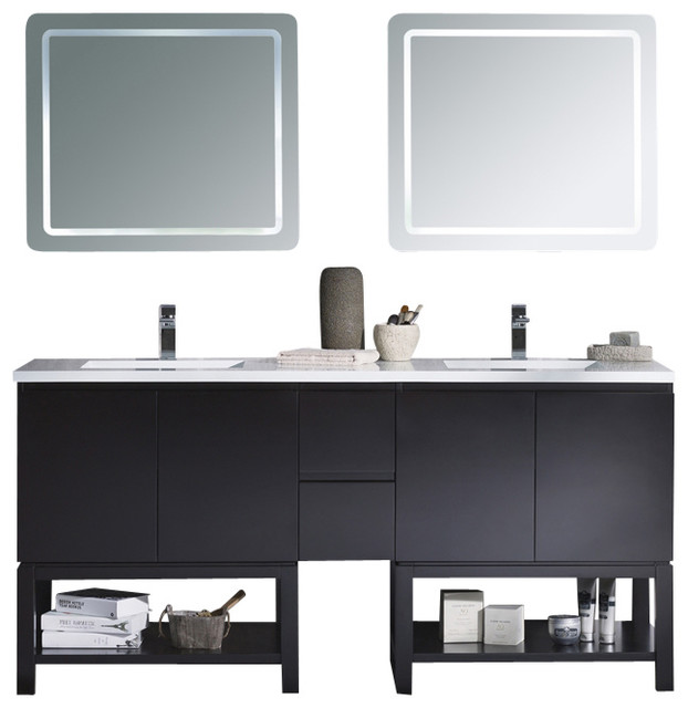 Vanity Emmet 72 With Double Sink Integrated Solid Surface Top Vanity Emmet 72 Double Sink Integrated Solid Surface Top White Metal Gray