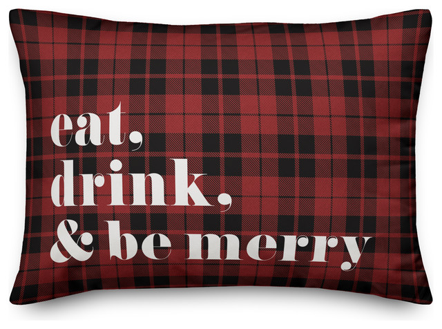 Plaid Eat Drink & Be Merry 14"x20" Throw Pillow Cover
