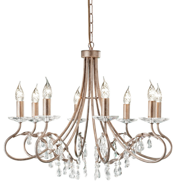 Traditional 8-Arm Chandelier, Crystal Droplets