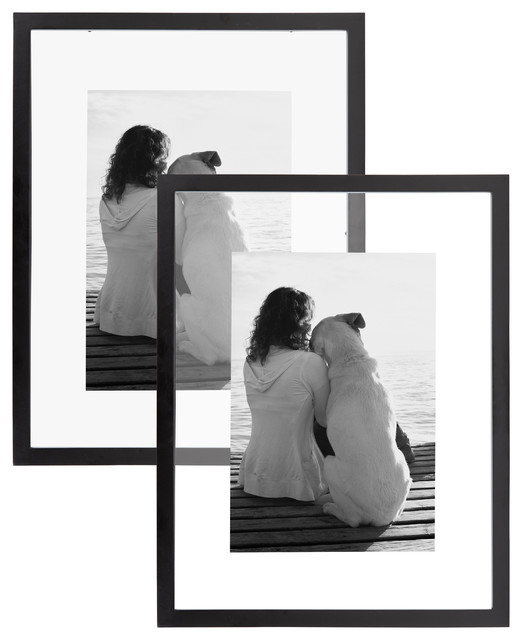 Gallery Float Glass Picture Frame Set, Black 8x10 Float Contemporary Picture Frames by