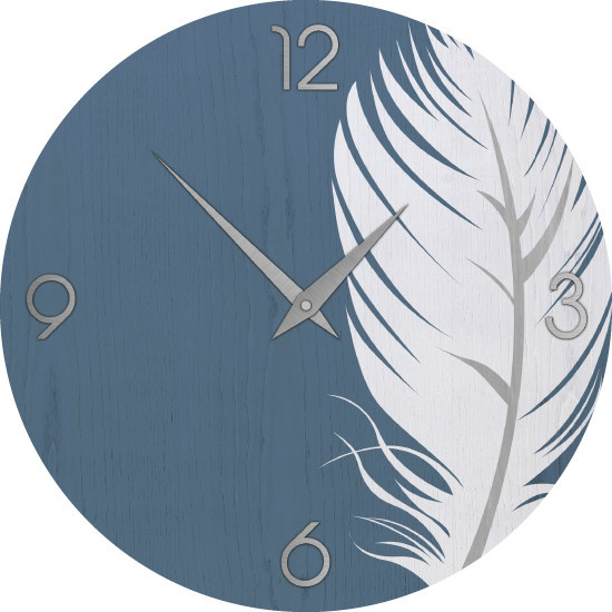 Nature Plume Inlay Wood Wall Clock, Light Blue and White, Large