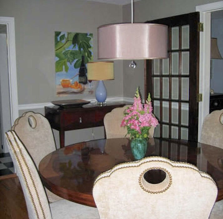 Inspiration for a mid-sized transitional medium tone wood floor kitchen/dining room combo remodel with gray walls and no fireplace