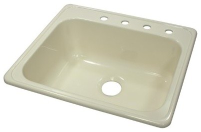 Kitchen Sink, 25"L x 22"W Single Bowl Acrylic 9" Deep, Four Faucet Holes, Biscui
