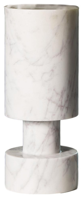 Elegant White Marble Round Reversible Pillar Candle Holder Vase Minimalist Stone