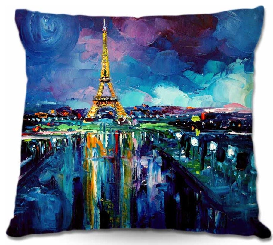 Parisian Night Eiffel Tower Outdoor Pillow, 22"x22"