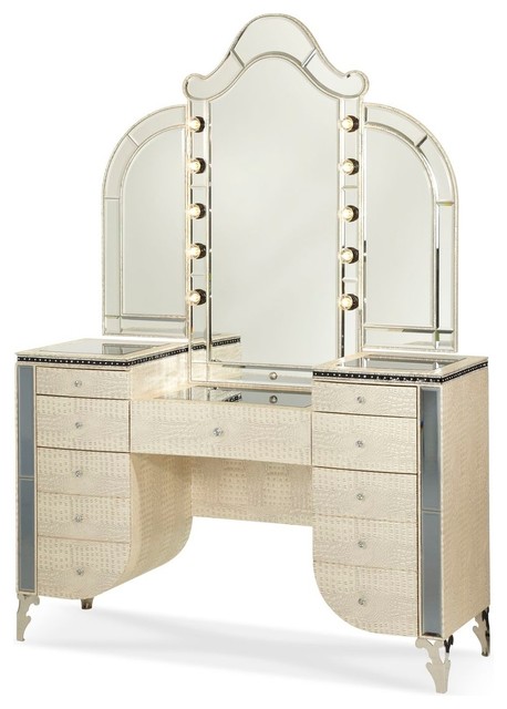 Aico Hollywood S Upholstered Vanity And Mirror Crystal Croc Aico Hollywood S Upholstered Vanity And Mirror Crystal Croc