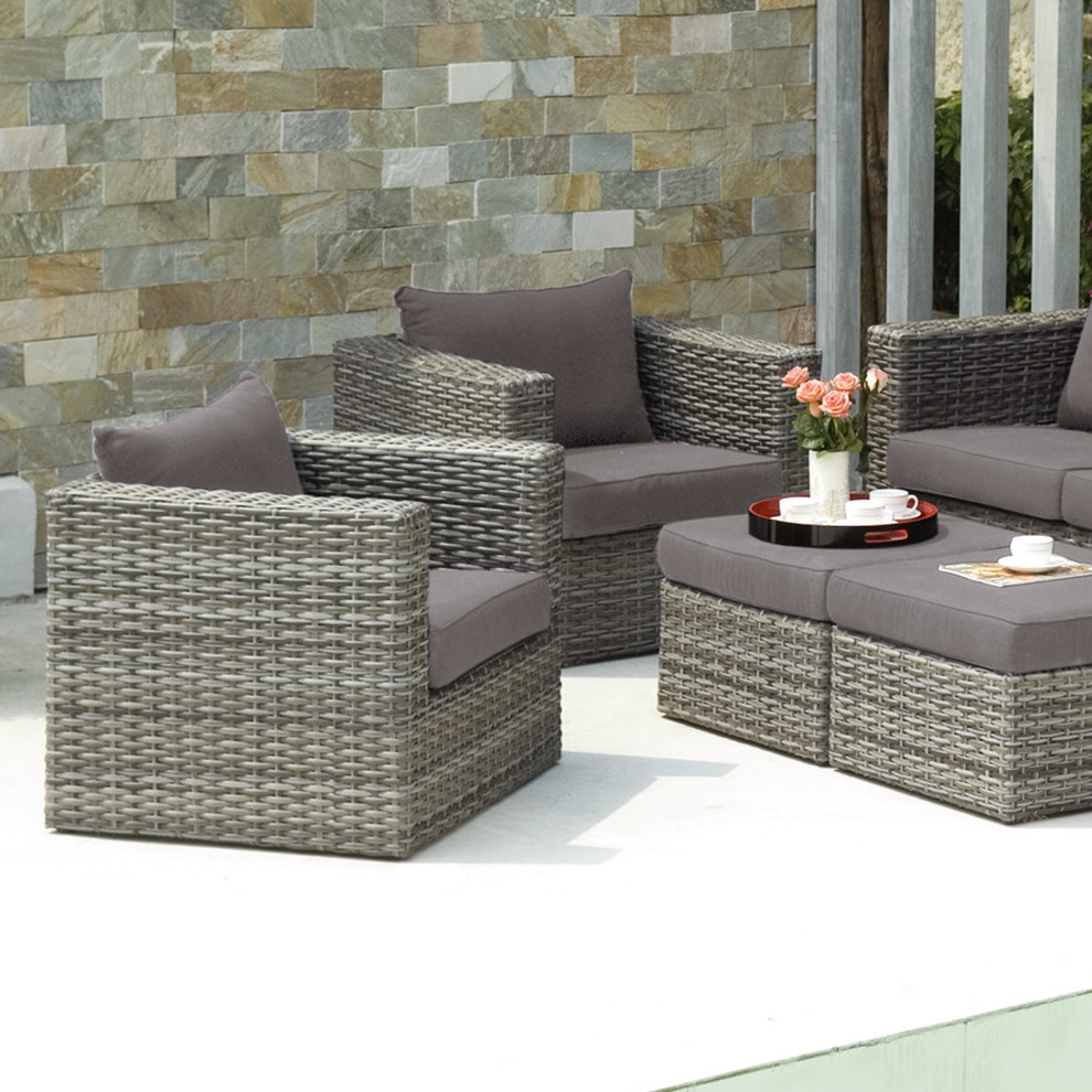 Upton Home Brixton Outdoor Wicker Chair and Ottoman 4pc Set