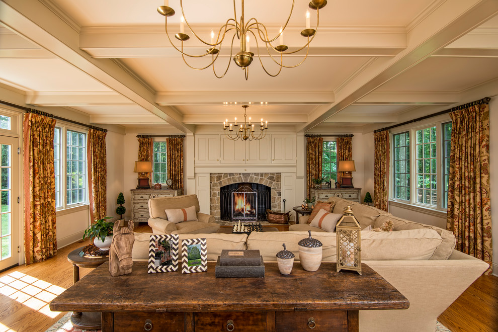 Photo of a large country living room in New York.
