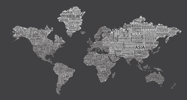 1-World Text Map Wall Decal, Inverse Grey, 67"x36"