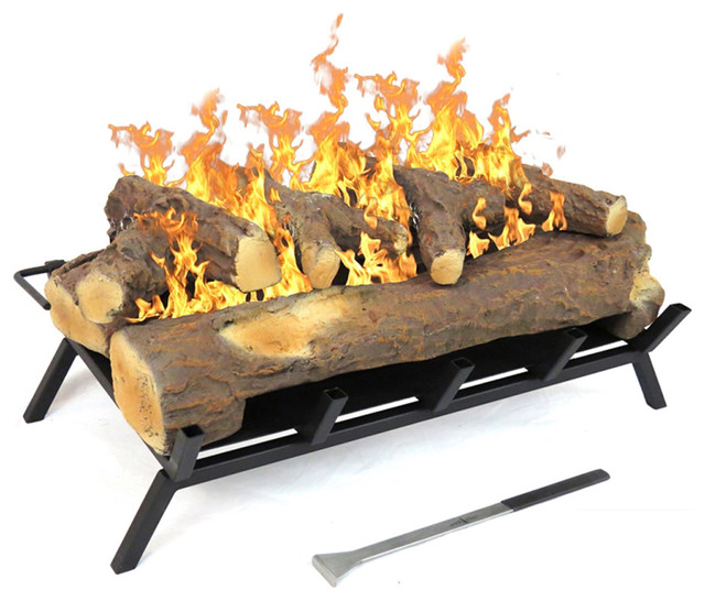 24" Convert to Ethanol Fireplace Log Set with Burner Insert from Gel or Gas Logs Contemporary