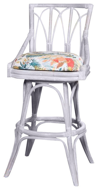 Cuba 24" Swivel Barstool Armless In Rustic Driftwood, Marshall Antique White