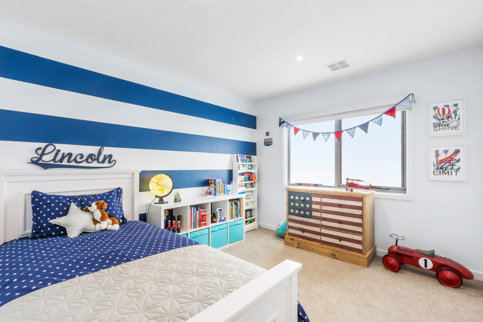 Inspiration for a large contemporary kids' room for boys in Melbourne with carpet and grey floor.