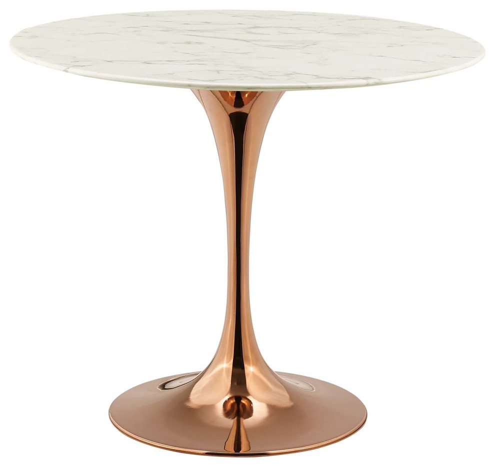 Modern Deco Dining Table, Metal Artificial Marble, White Rose Gold