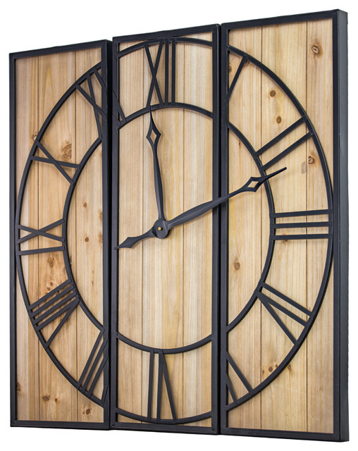 Oversized Wood And Metal 3 Piece Wall Clock 30 X Wood And Metal 3 Piece Wall Clock
