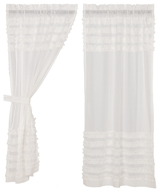 White Farmhouse Curtains Simplicity Cambric White Ruffled Sheer