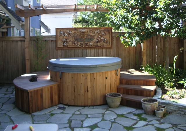 Round Hot Tub With Custom Surround Swimming Pool And Hot Tub Vancouver By Contour Landscape