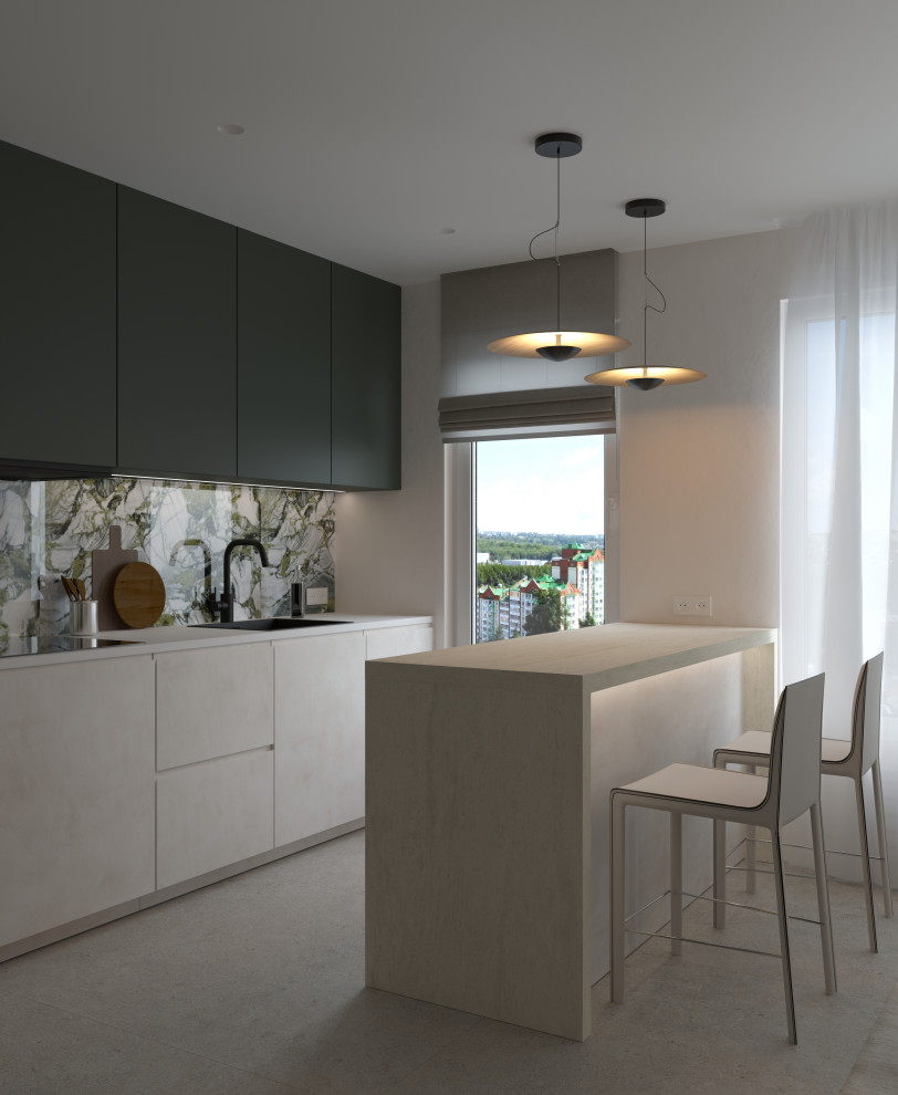 Проект кухни-гостиной в Санкт-Петербурге, стиль джапанди