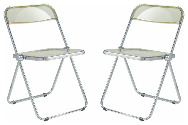 Lawrence Acrylic Folding Chair With Metal Frame, Set of 2, Amber
