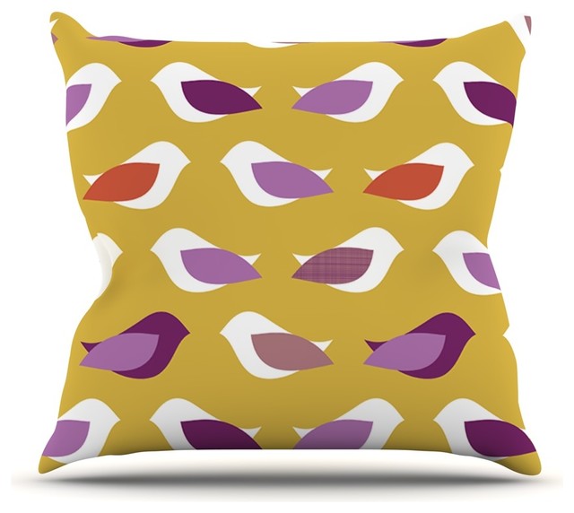 Pellerina Design Golden Orchid Birds Yellow Purple Throw Pillow Pellerina Design Golden Orchid Birds Yellow Purple Throw Pillow
