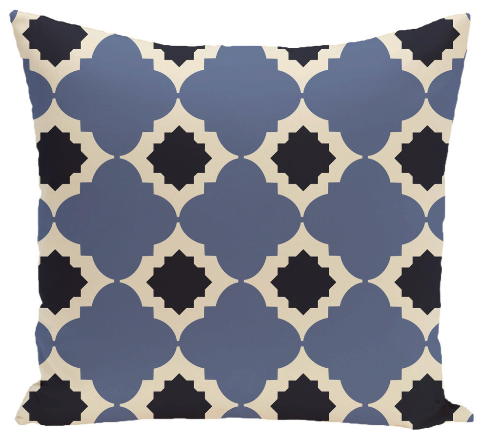 Medina Geometric Print Pillow, Navy Blue, 18"x18"
