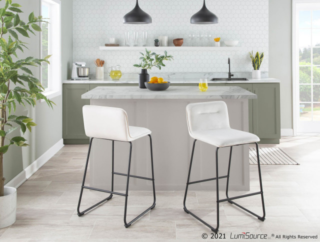 Casper Fixed-Height Counter Stool, Black Metal/Cream Velvet, Set of 2 ...