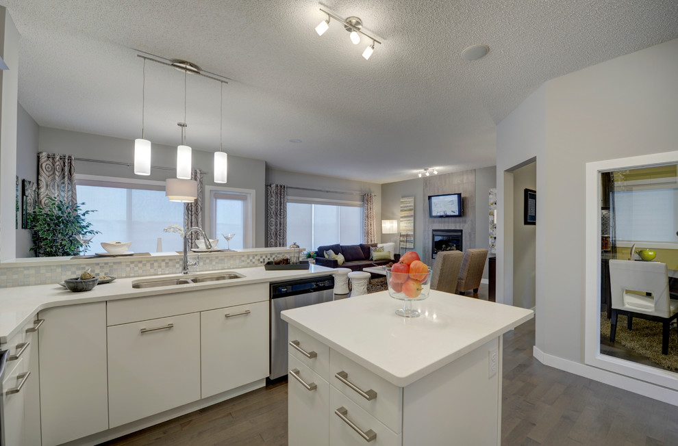 Example of a transitional kitchen design in Edmonton