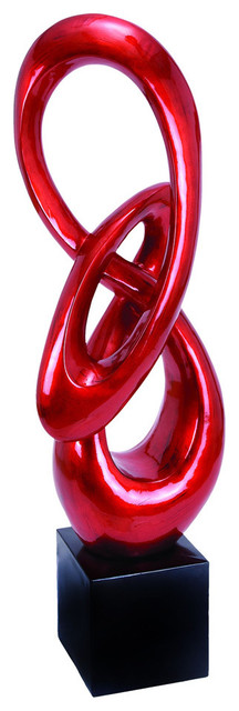 Red and Black Polystone Ribbon-shpaed Sculpture