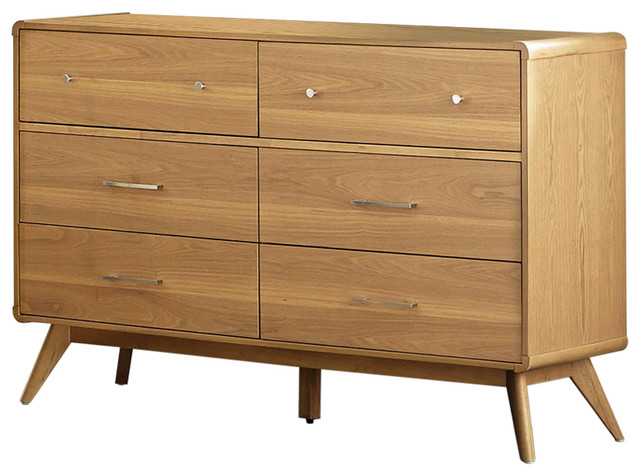 Contemporary Wooden Dresser With 6 Drawers Light Ash Brown