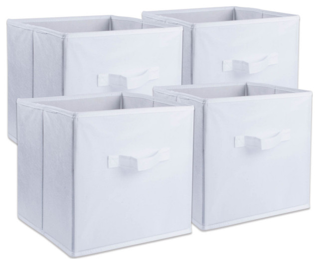 DII 11" Square Nonwoven Solid PP Plastic Cube Storage Bin, White, Set
