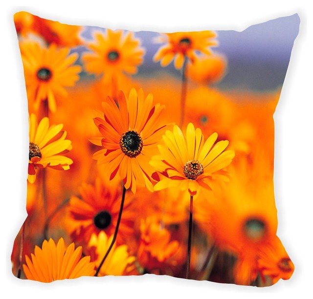 Orange Flower On Blurred Background Microfiber Throw Pillow Orange Flower On Blurred Background Microfiber Throw Pillow No Fill