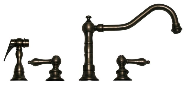 Whitehaus WHKLV3-4400-P Widespread Cross Handles Kitchen Faucet In Pewter